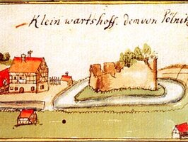 Zeichnung der ehemaligen Burg Warthof (heute Forsthaus)